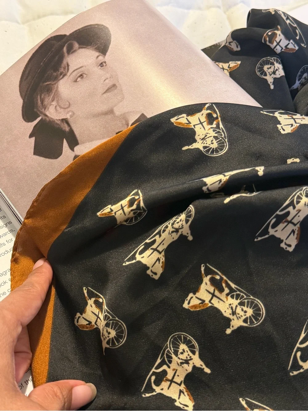 Black & Brown Printed Silk-Look Scarf for Women